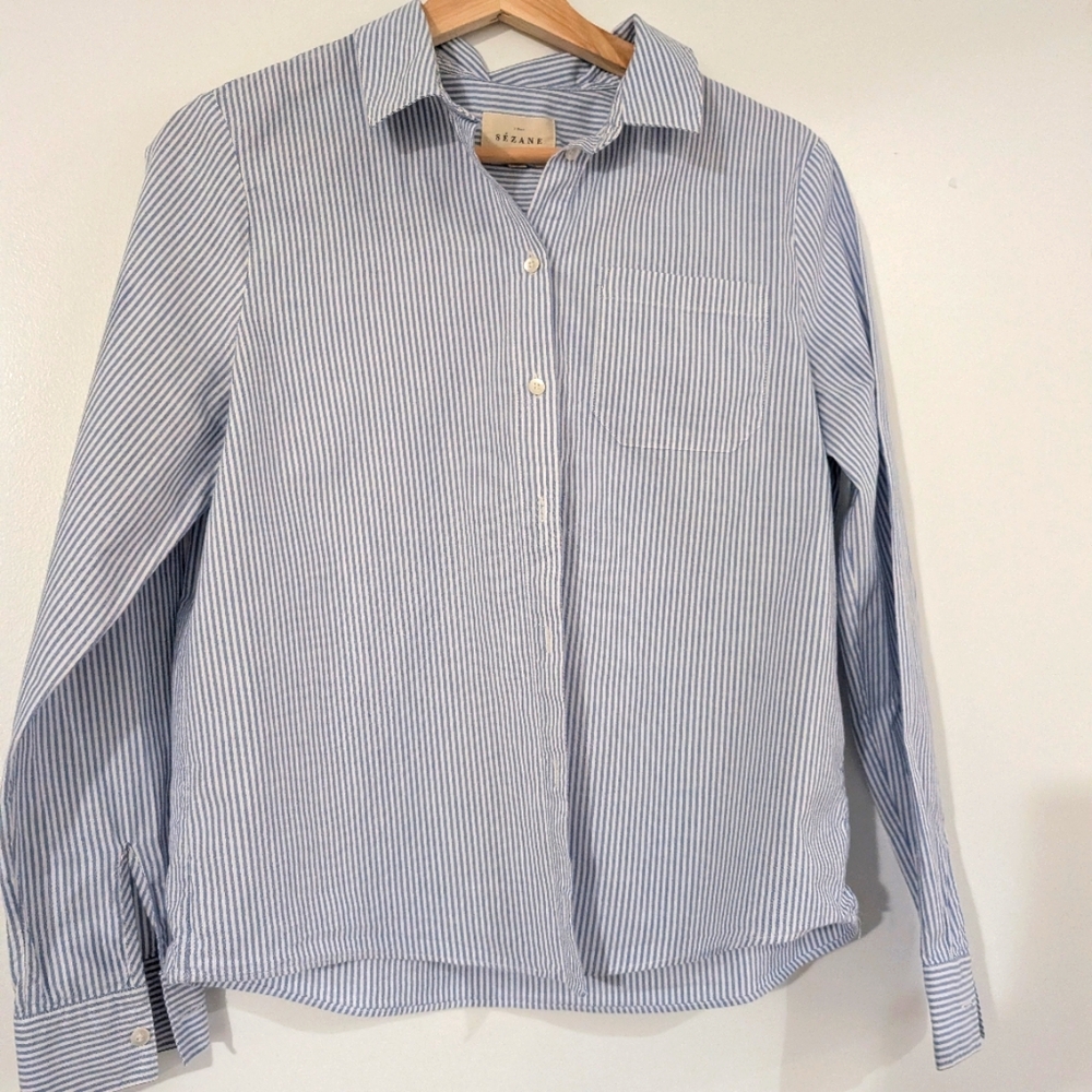 Sezane Tomboy Shirt Ecru And Sky Blue Stripes - Size 6